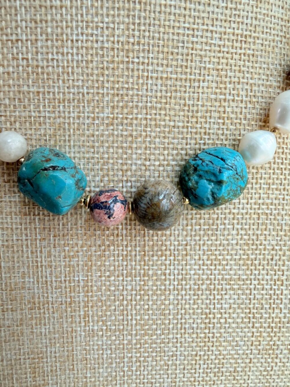 One of a Kind Turquoise Pearl Natural Stone Necklace - Picture 7 of 13